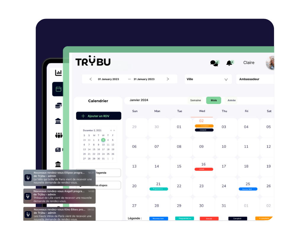 Fonctionnalités : agenda